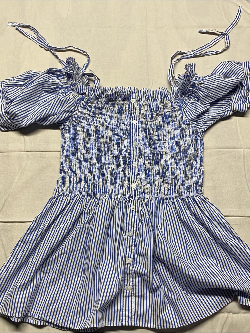 Women Rouge Helium Blue and White Striped Smocked Sundress